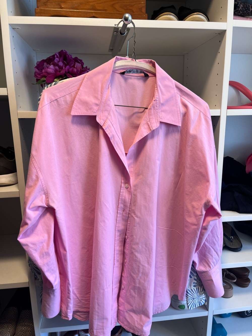 Zara Women’s  Light Pink Long-Sleeve Button-Up Shirt